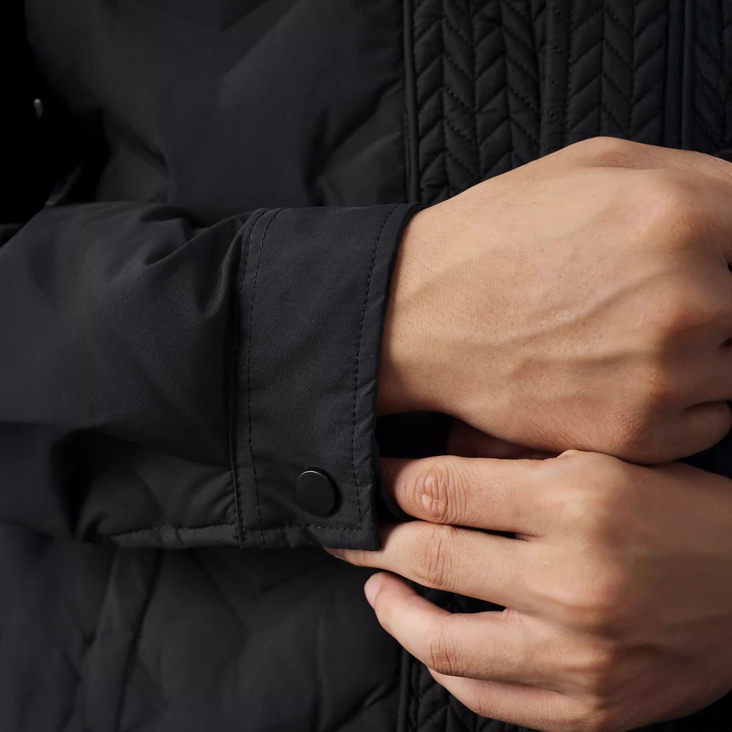 Lander Studio Quilted Puffer Jacket with Snap Button and Textured Knit Trim