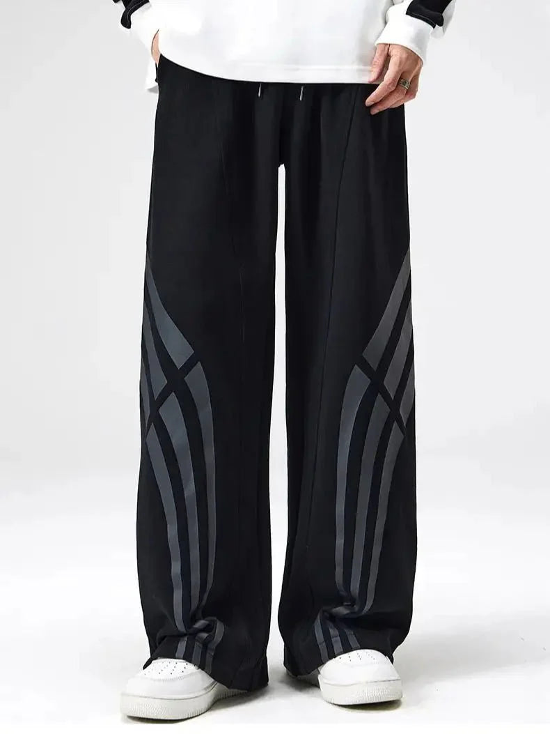 Bare Straight Fit Trackpants with Contrast Triple Stripe and Drawstring Waist