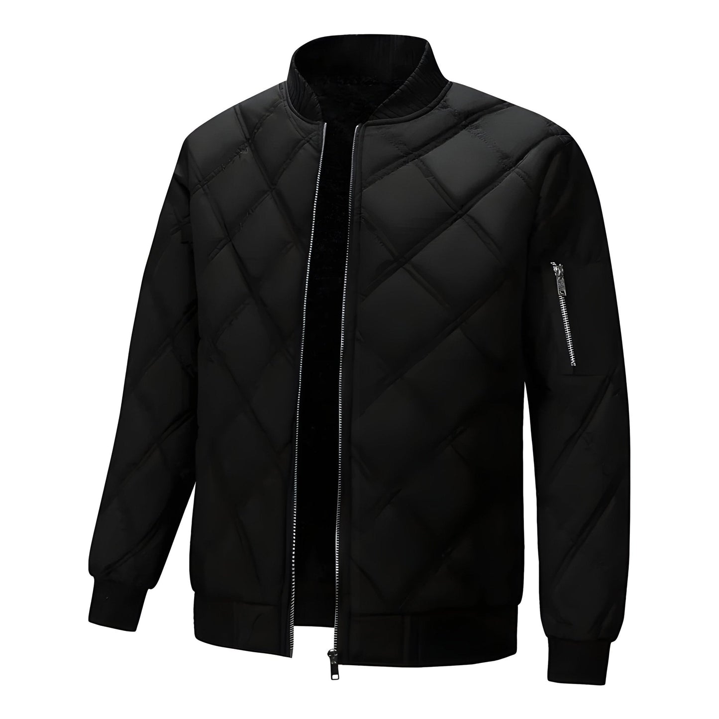 Oslo Thermo Diamond Quilted Bomber Jacket with Stand Collar and Sleeve Pocket