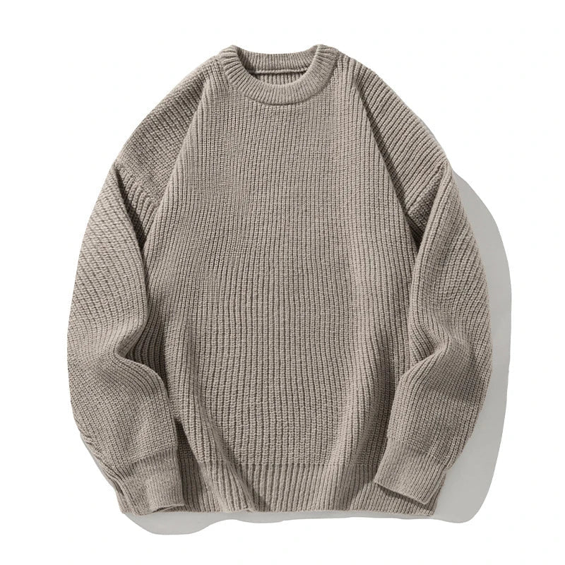 Voss Oversized Chunky Ribbed Knit Pullover with Crewneck and Dropped Shoulder Seams
