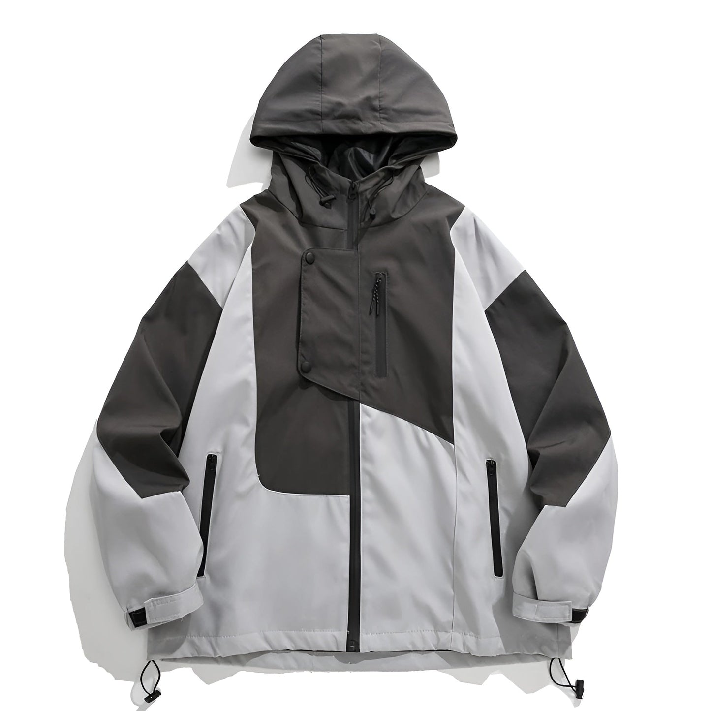 Slate Color Block Hooded Windbreaker with Chest Zip Pocket and Side Pockets