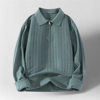 Serrano Oversized Quarter Zip Polo, Wave Knit Texture With Ribbed Cuffs