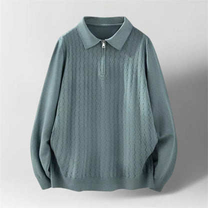 Serrano Oversized Quarter Zip Polo, Wave Knit Texture With Ribbed Cuffs