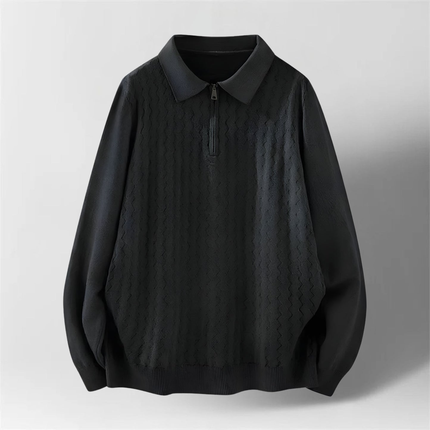 Serrano Oversized Quarter Zip Polo, Wave Knit Texture With Ribbed Cuffs