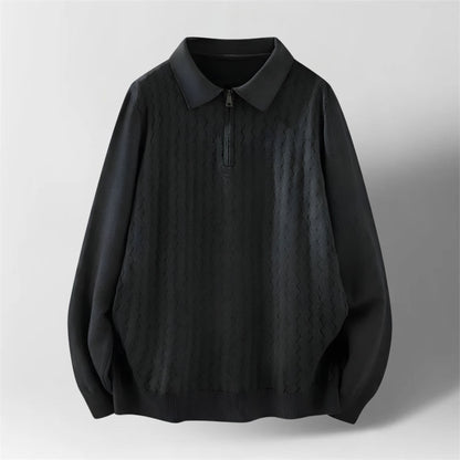 Serrano Oversized Quarter Zip Polo, Wave Knit Texture With Ribbed Cuffs