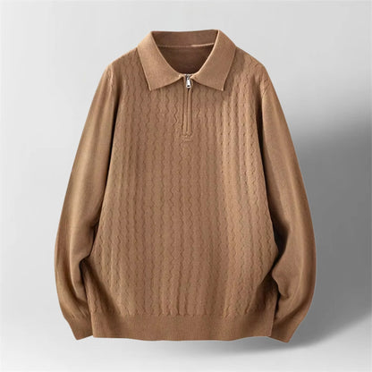 Serrano Oversized Quarter Zip Polo, Wave Knit Texture With Ribbed Cuffs