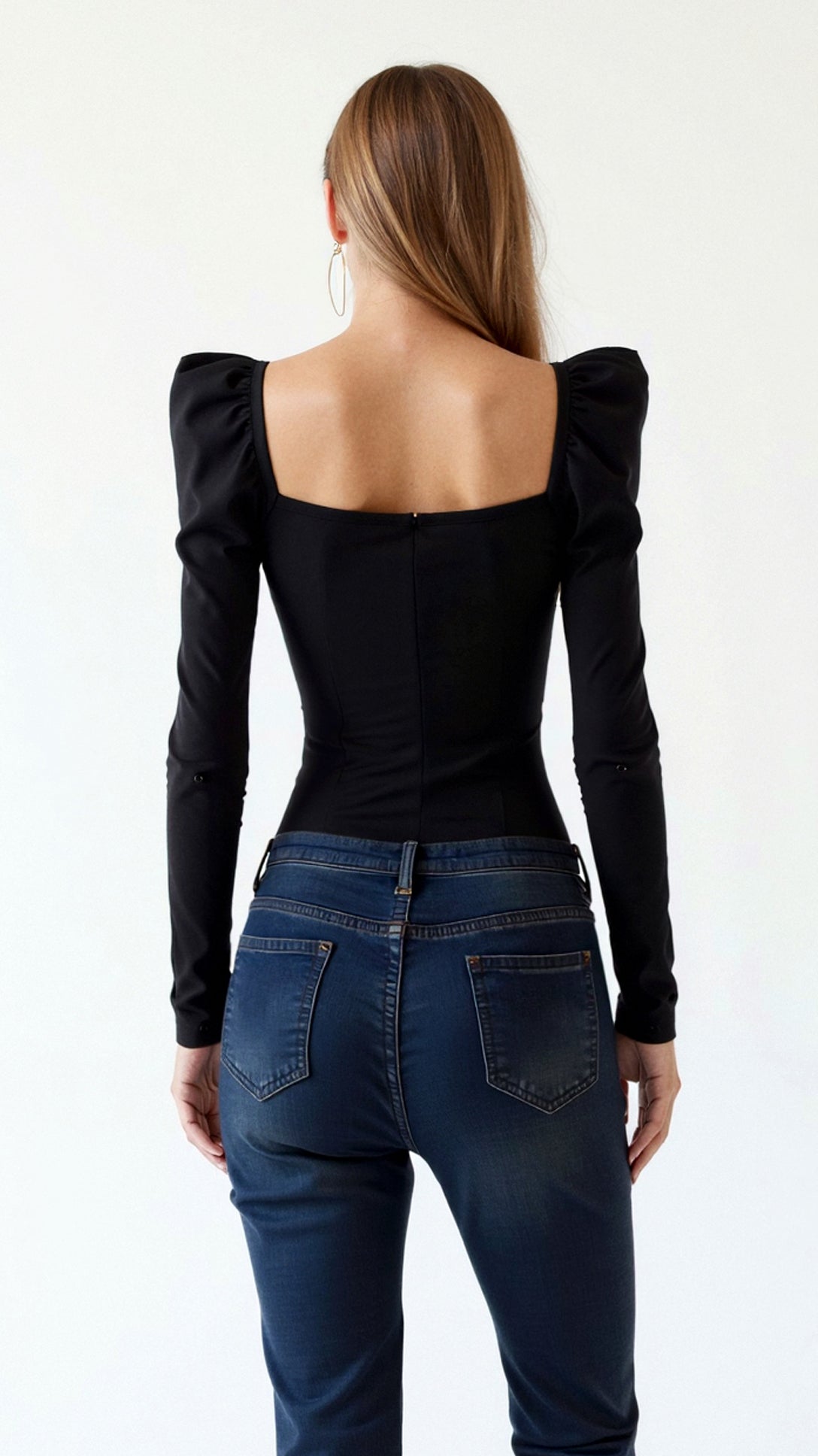 Ava Sculpted Sweetheart Bodysuit with Puff Shoulders and Long Sleeves