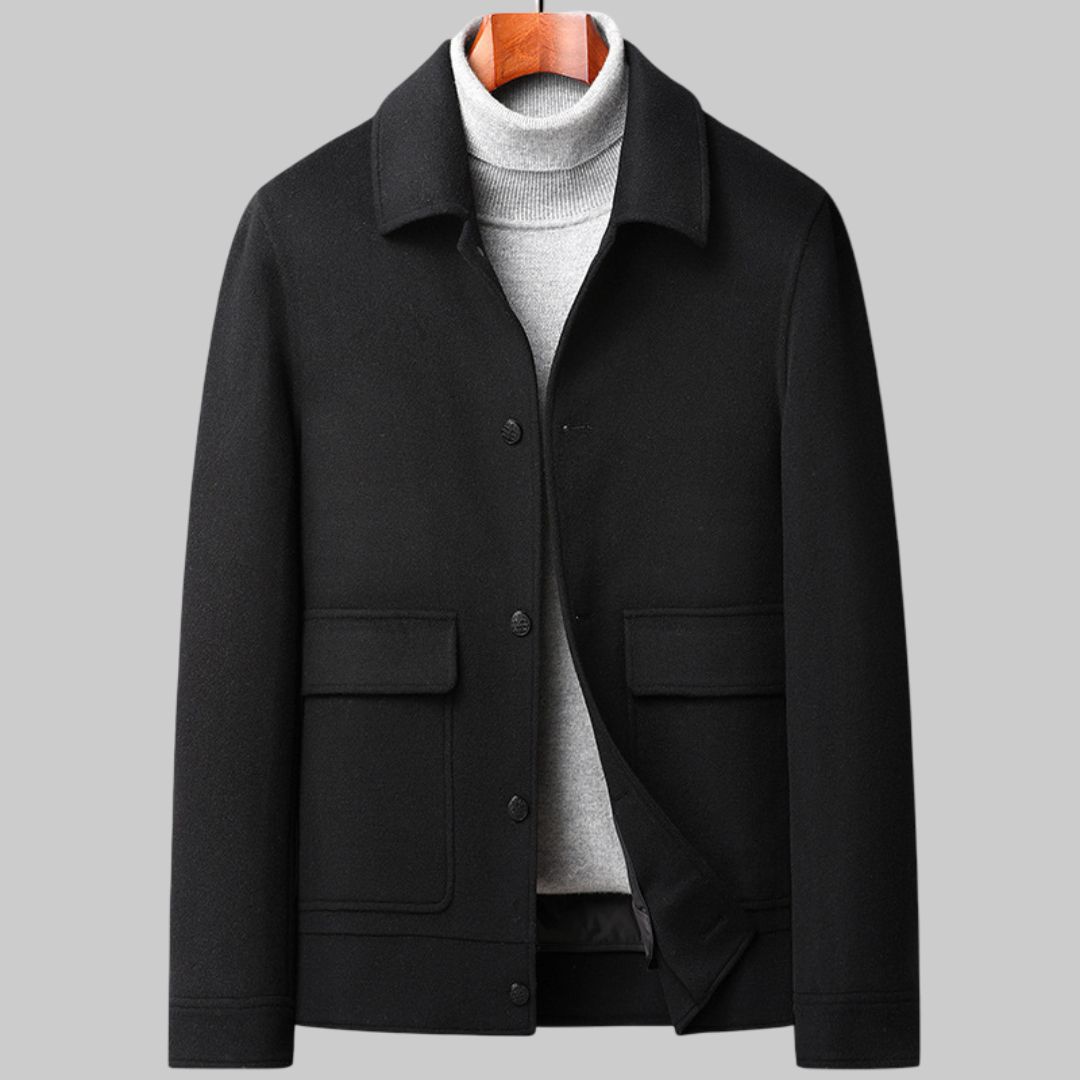 Mercer Wool Car Coat with Spread Collar Single Breasted Front and Dual Patch Pockets