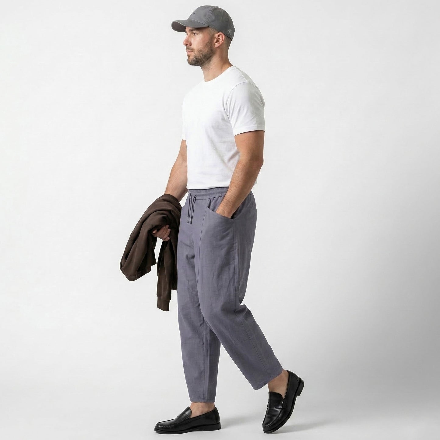 Kairo Cropped Tapered Cotton Linen Pants, Elasticated Waist and Zip Pocket