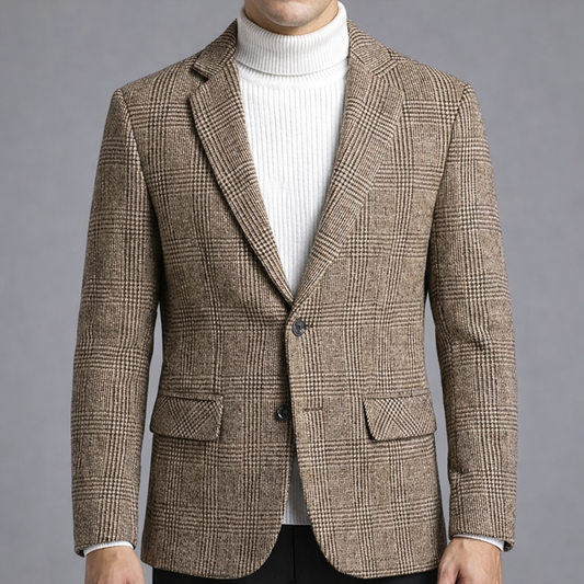 Calder Plaid Sports Coat in Glen Check with Notch Lapel and Flap Pockets