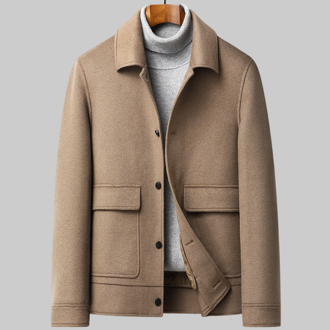 Mercer Wool Car Coat with Spread Collar Single Breasted Front and Dual Patch Pockets