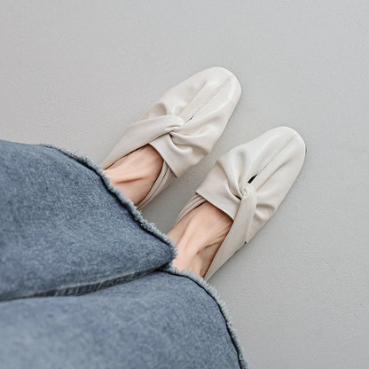 Isla Soft Leather Twist Knot Flat Mules Square Toe Slip-On Backless Shoes