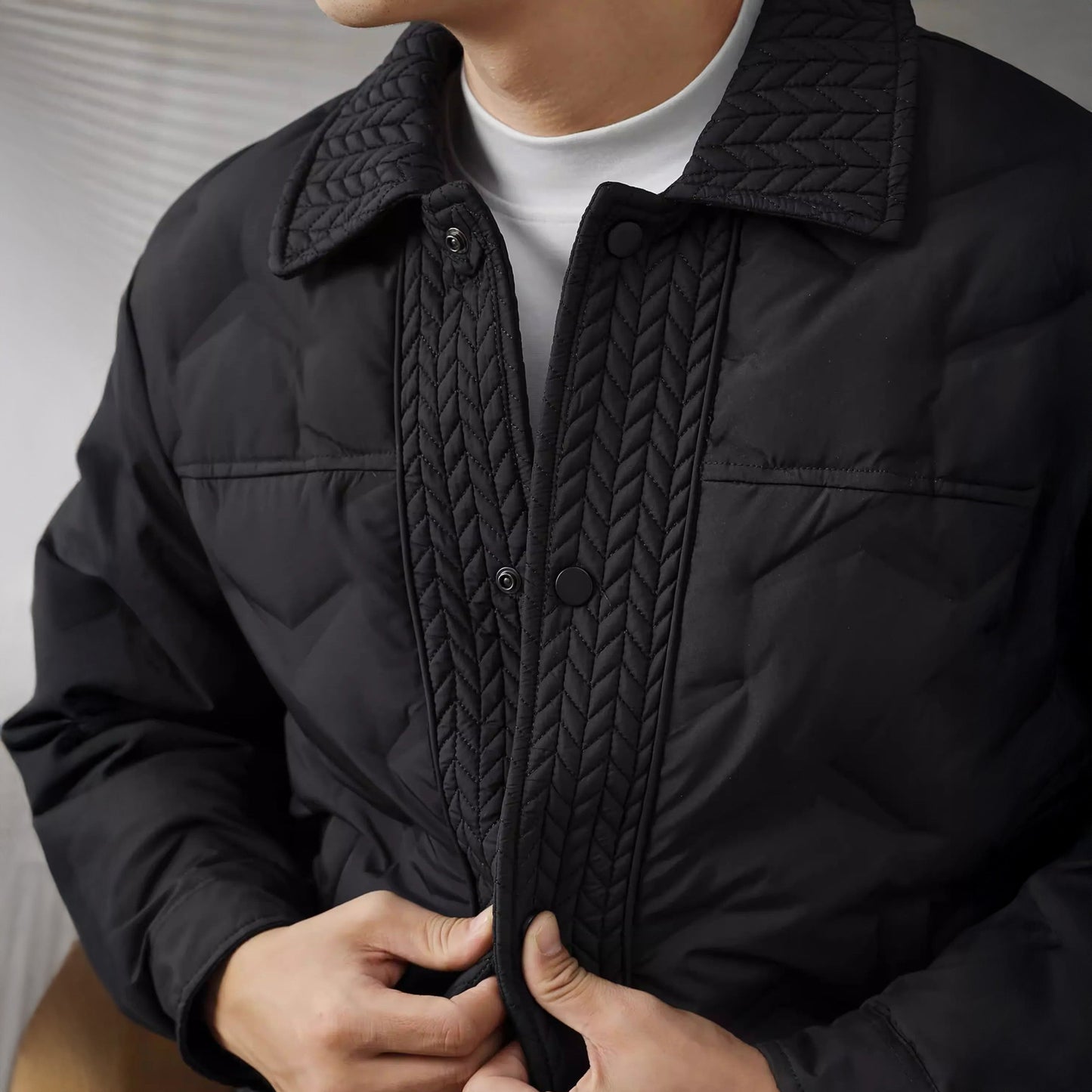 Lander Studio Quilted Puffer Jacket with Snap Button and Textured Knit Trim