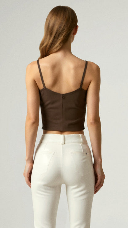 Remi Sweetheart Neckline Fitted Crop Camisole Tank Top with Thin Straps