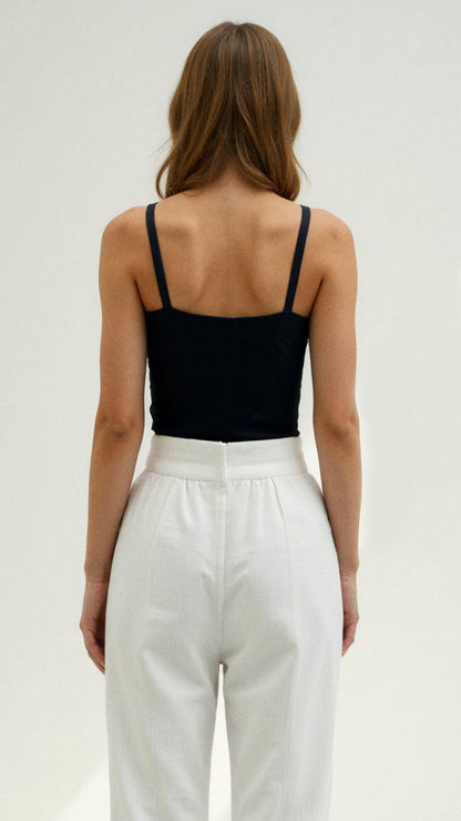 Remi Sweetheart Neckline Fitted Crop Camisole Tank Top with Thin Straps