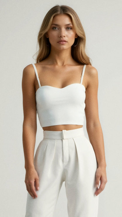 Remi Sweetheart Neckline Fitted Crop Camisole Tank Top with Thin Straps