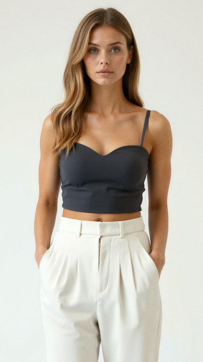 Remi Sweetheart Neckline Fitted Crop Camisole Tank Top with Thin Straps