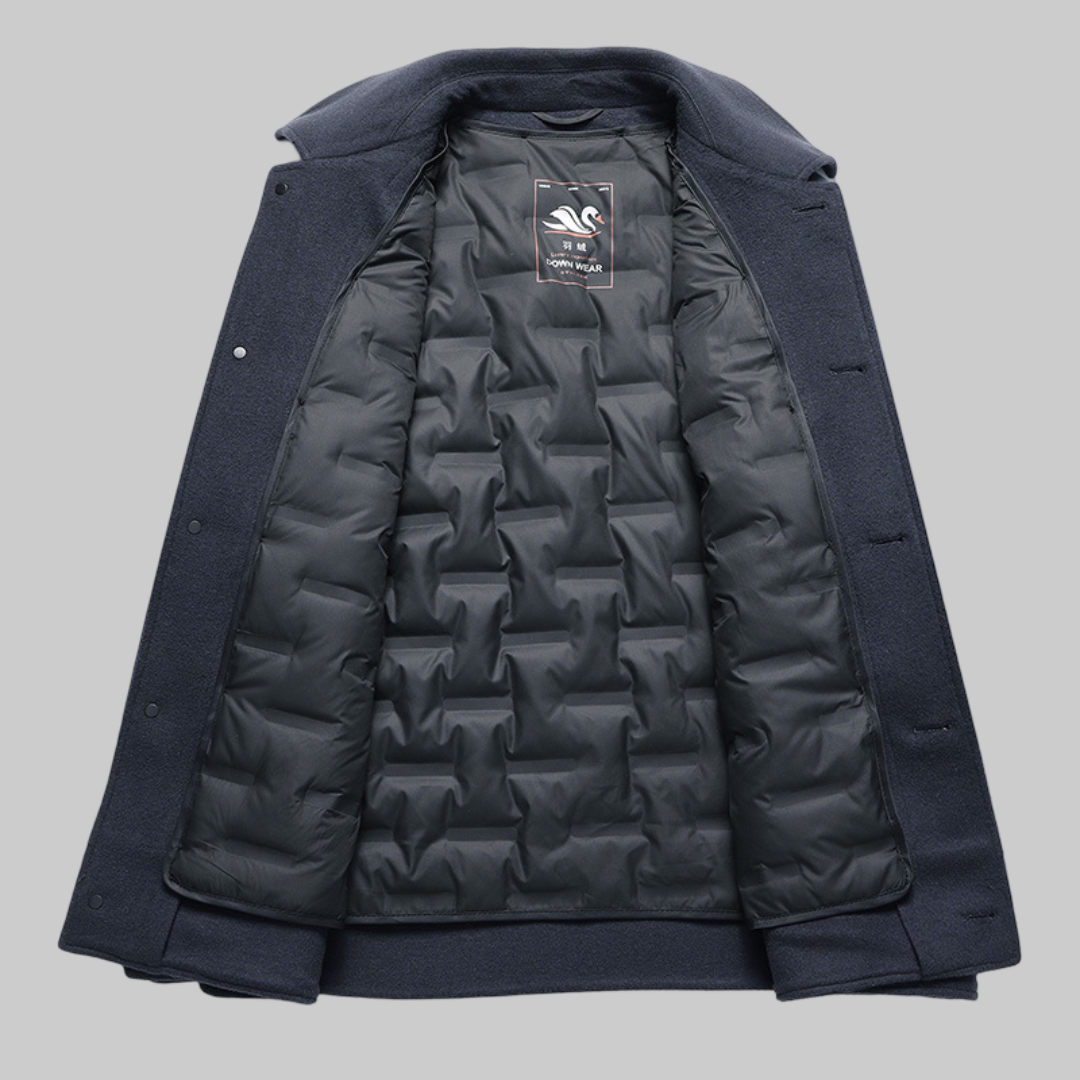 Mercer Wool Car Coat with Spread Collar Single Breasted Front and Dual Patch Pockets