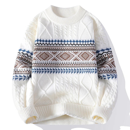 Granvik Fair Isle Cable Knit Pullover featuring Geometric Band and Relaxed Fit