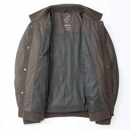 Halden Down Quilted Bomber Jacket featuring Diamond Puffer Shell and Knit Trim