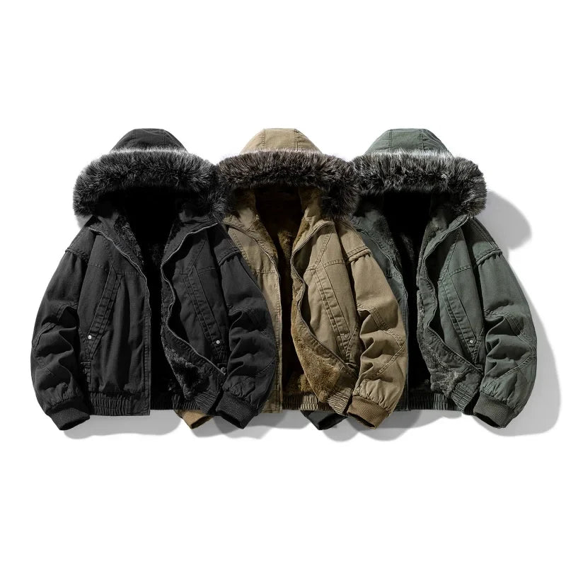 Hunter Fleece-Lined Cargo Jacket with Sherpa Interior and Oversized Fur Hood