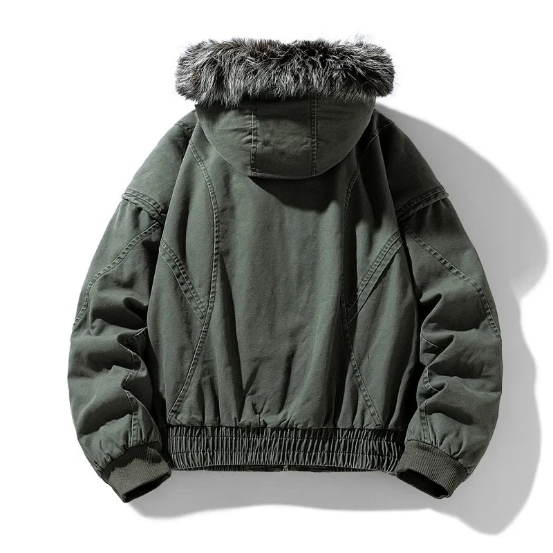 Hunter Fleece-Lined Cargo Jacket with Sherpa Interior and Oversized Fur Hood