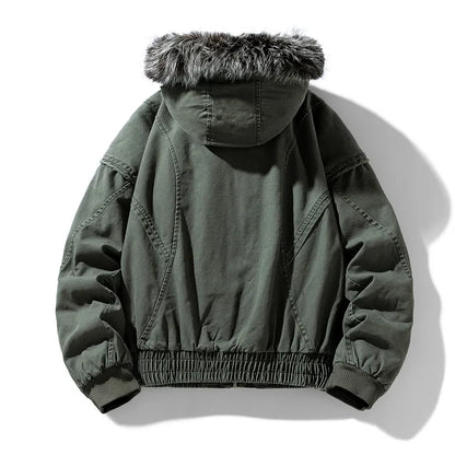 Hunter Fleece-Lined Cargo Jacket with Sherpa Interior and Oversized Fur Hood