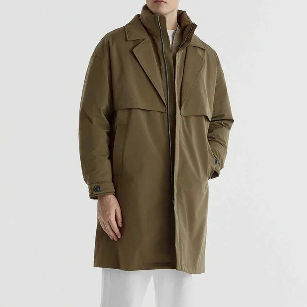 Briar Long Field Coat with Oversized Lapel and Zip Up Inner Collar
