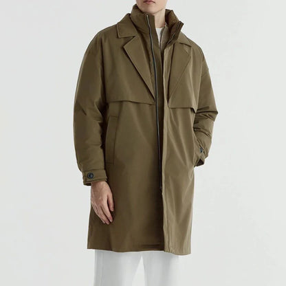 Briar Long Field Coat with Oversized Lapel and Zip Up Inner Collar