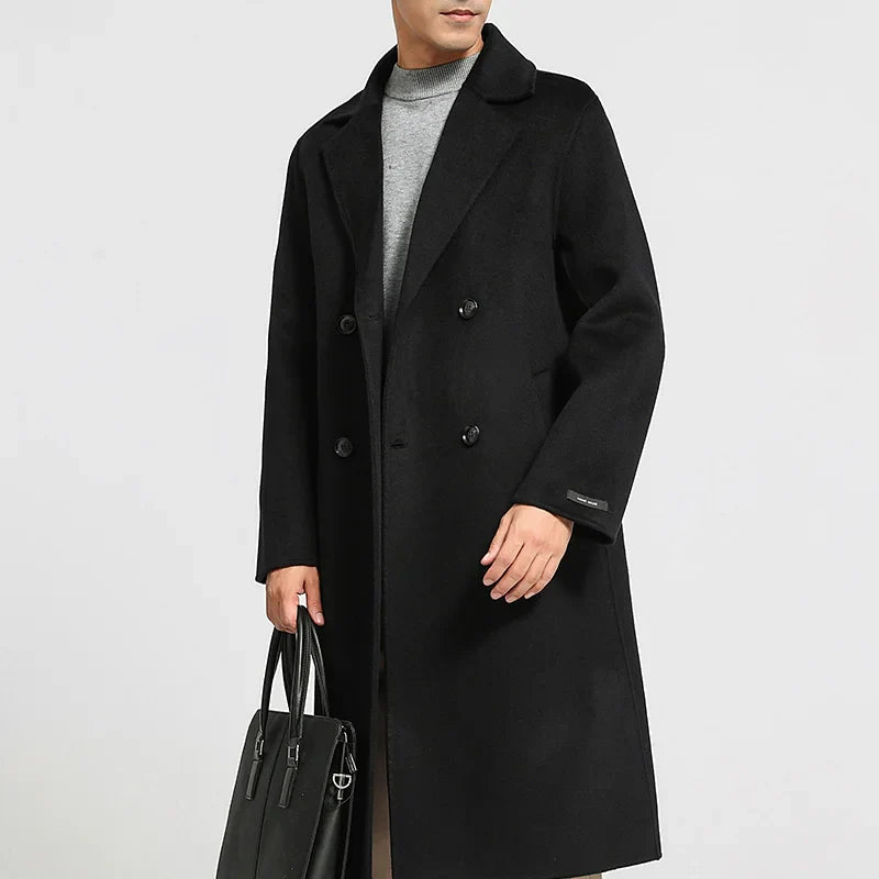 Valencia Long Wool Double-Breasted Notched Lapel Classic Winter Overcoat