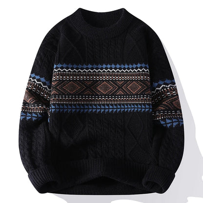 Granvik Fair Isle Cable Knit Pullover featuring Geometric Band and Relaxed Fit