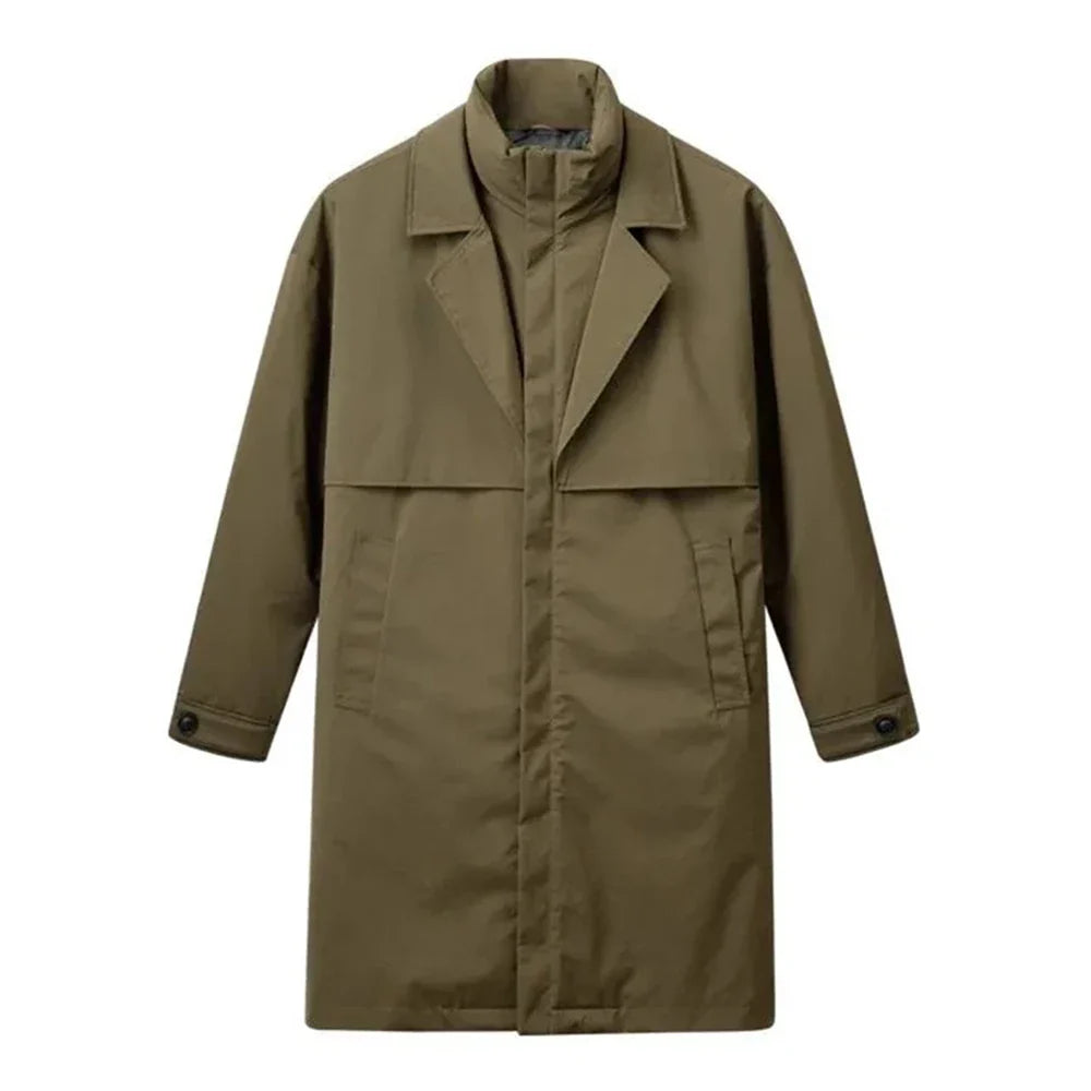 Briar Long Field Coat with Oversized Lapel and Zip Up Inner Collar