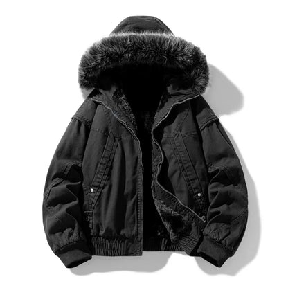 Hunter Fleece-Lined Cargo Jacket with Sherpa Interior and Oversized Fur Hood