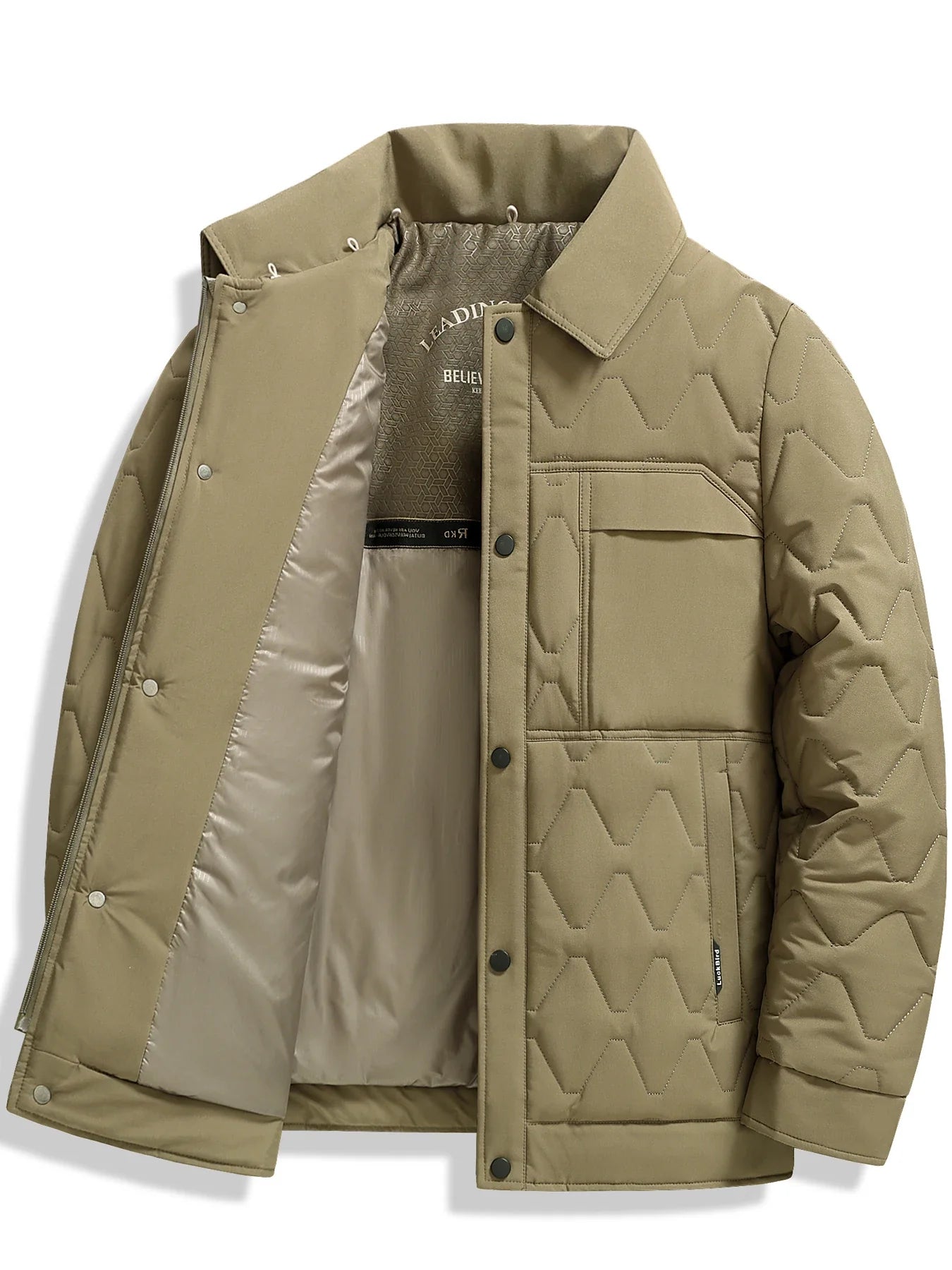Utility Quilted Sherpa Collared Jacket with Ripple Quilt Shell and Satin Interior