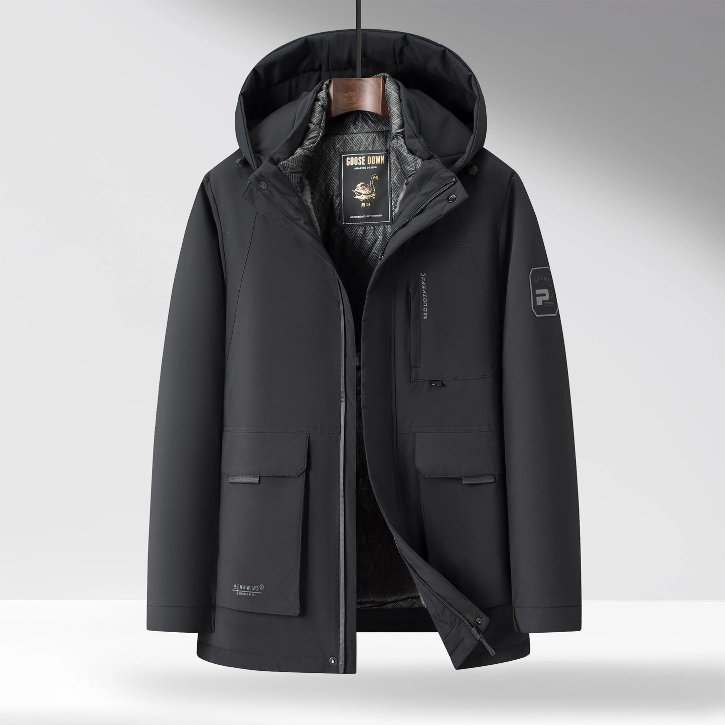 Ravello Mid-Length Goose Down Parka with Detachable Hood and Flap Pockets
