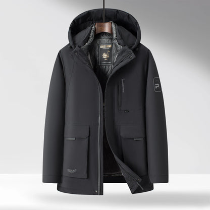 Ravello Mid-Length Goose Down Parka with Detachable Hood and Flap Pockets