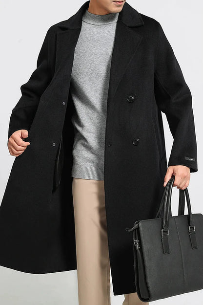 Valencia Long Wool Double-Breasted Notched Lapel Classic Winter Overcoat