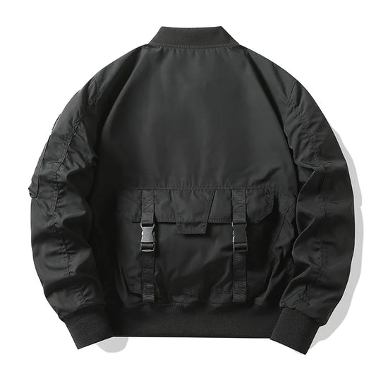 Pilot Utility Bomber Jacket with Tactical Pockets and Velcro Patch Detail