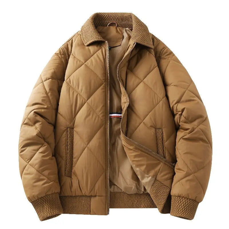 Hayes Diamond Quilt Bomber Jacket featuring Knit Trim and Striped Inner Lining