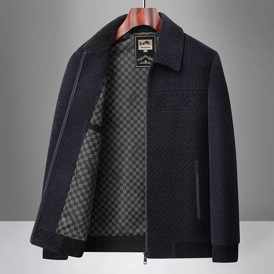 Lugano Ribbed Knit Zip Jacket, With Geometric Jacquard Panel and Zip Pockets