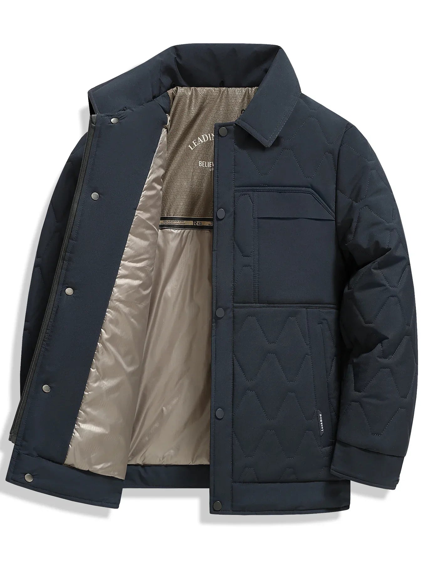 Utility Quilted Sherpa Collared Jacket with Ripple Quilt Shell and Satin Interior