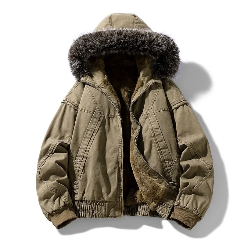 Hunter Fleece-Lined Cargo Jacket with Sherpa Interior and Oversized Fur Hood