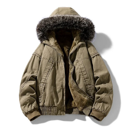 Hunter Fleece-Lined Cargo Jacket with Sherpa Interior and Oversized Fur Hood