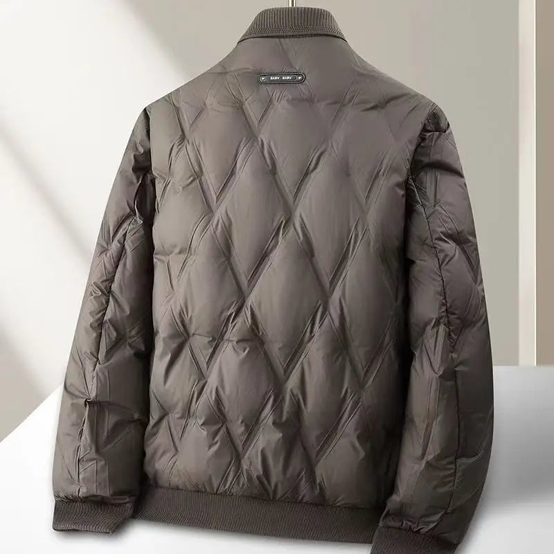 Halden Down Quilted Bomber Jacket featuring Diamond Puffer Shell and Knit Trim