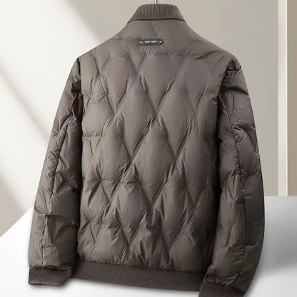 Halden Down Quilted Bomber Jacket featuring Diamond Puffer Shell and Knit Trim