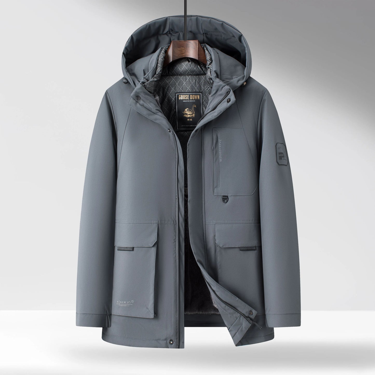 Ravello Mid-Length Goose Down Parka with Detachable Hood and Flap Pockets