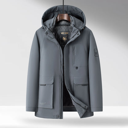 Ravello Mid-Length Goose Down Parka with Detachable Hood and Flap Pockets