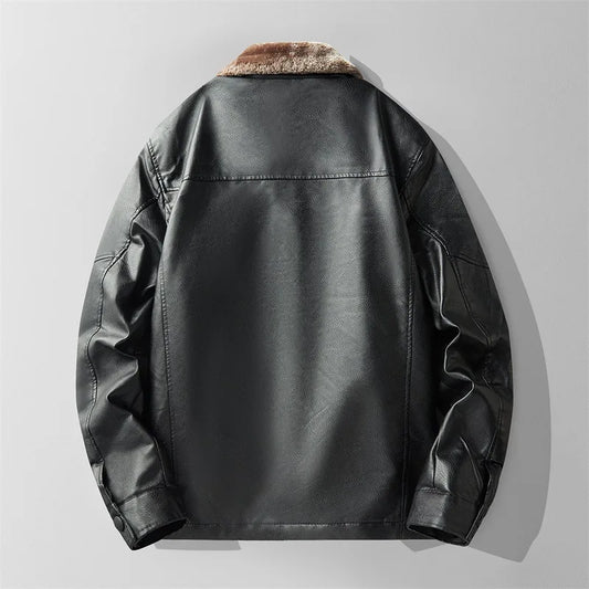 Ronan Fur Lined Leather Jacket with Shearling Collar and Zip Pockets