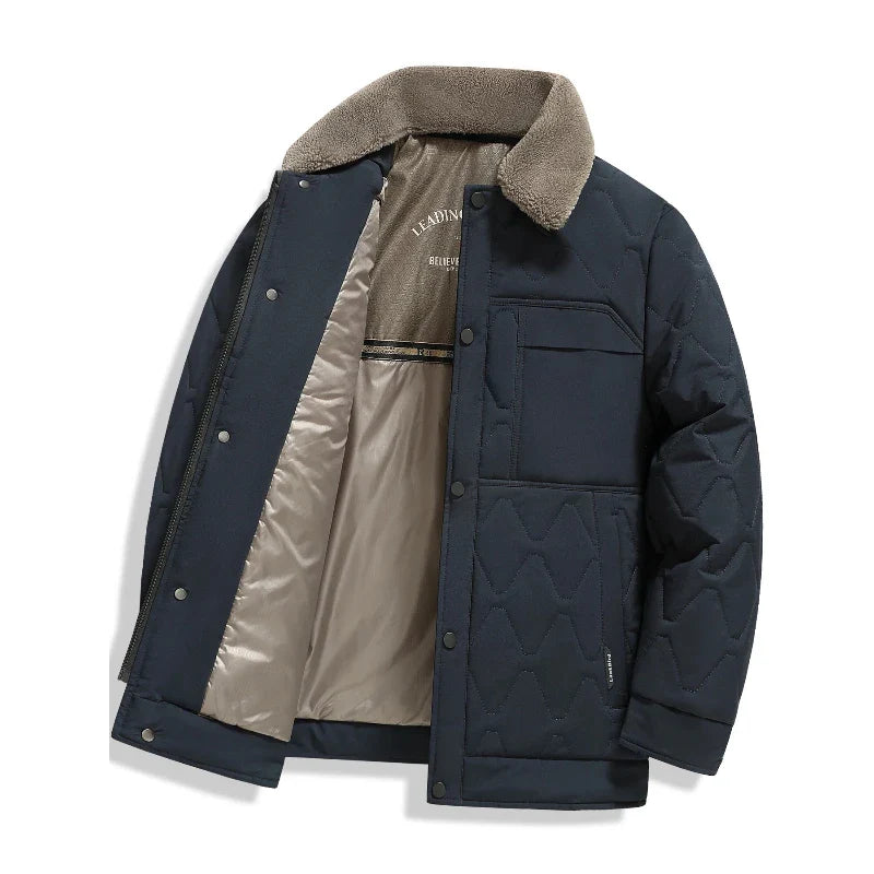Utility Quilted Sherpa Collared Jacket with Ripple Quilt Shell and Satin Interior