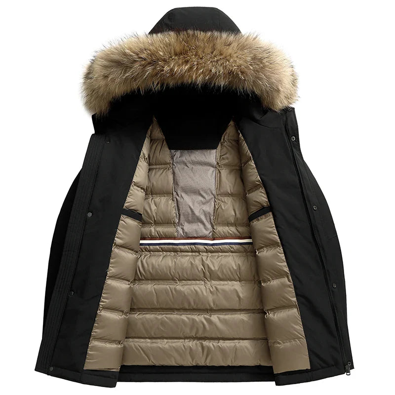 Tundra Down Parka Fur-Trim Hood with Quilted Down Vest Lining and Snap Placket